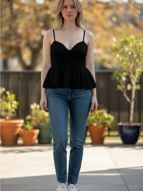 bp Black Peplum Cami with Spaghetti Straps